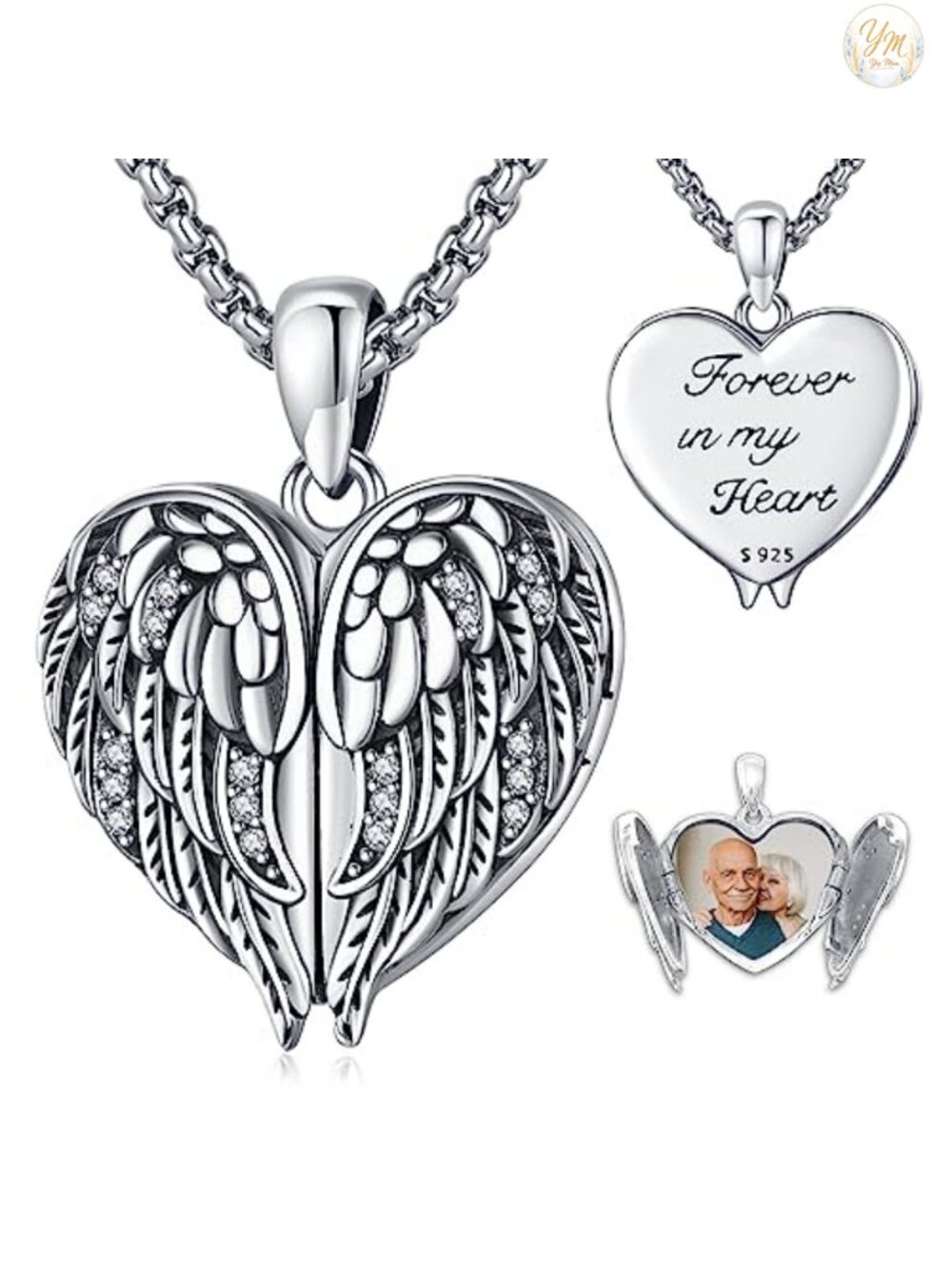 Sterling Silver Angel Wings Locket Necklace S925 Pendant Photo Keepsake